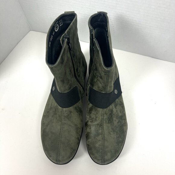 Wolky Women 38 US 7.5 Omni Casual Side Zip Wedge Ankle Bootie Green Leather Boot - Picture 2 of 10